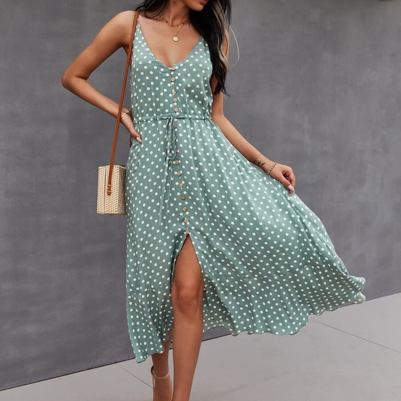 Boho Polka Dot Button up Cami Dress - Picture 4 of 15